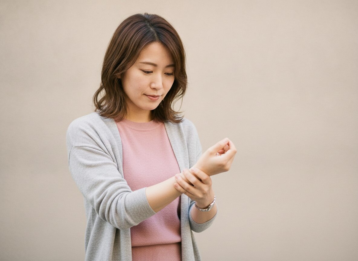 前腕をセルフチェックしている女性の写真