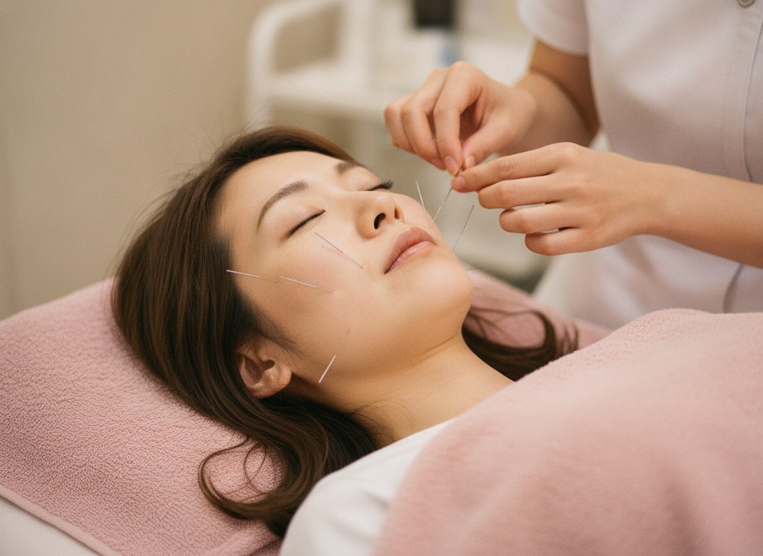 美容鍼の施術を受けている女性の写真